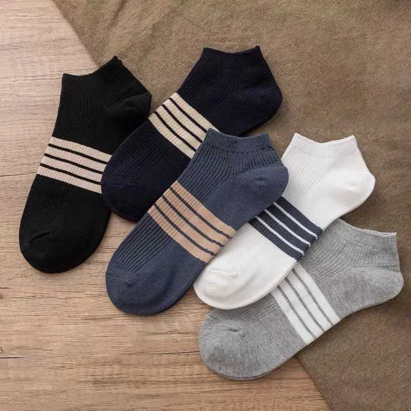 5 paires chaussettes de cheville à hommes multicolores avec des rayures élégantes simples en sueur sweat w250815