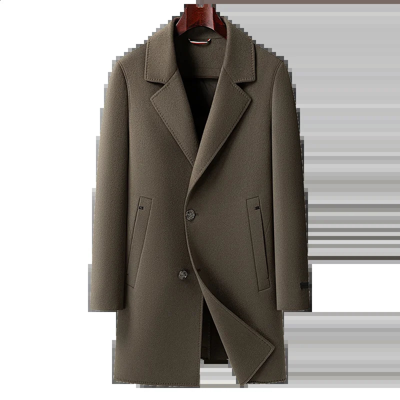 Autumn and Winter Wool Coat Mens Fashion Outdoor Camping Long 100% Doublesided Trend Goose Down Inner 250814
