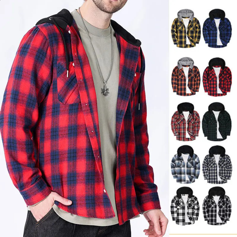 American size mens long-sleeved shirt spring and autumn flannel coat plaid casual non-ironing large size hat fashion 250811