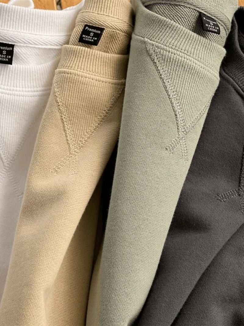 Men's T Shirts 330G Heavy Cotton Sweater Autumn Loose And Thick Long-sleeved T-shirt Solid Color Japanese Crew Neck Bottoming Shirt