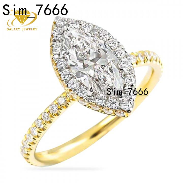 Bijoux lustères personnalisés 10k / 14k / 18k jaune marquise marquise coupée bague Moisanite Bague de fiançailles halo à deux tons bague de maria