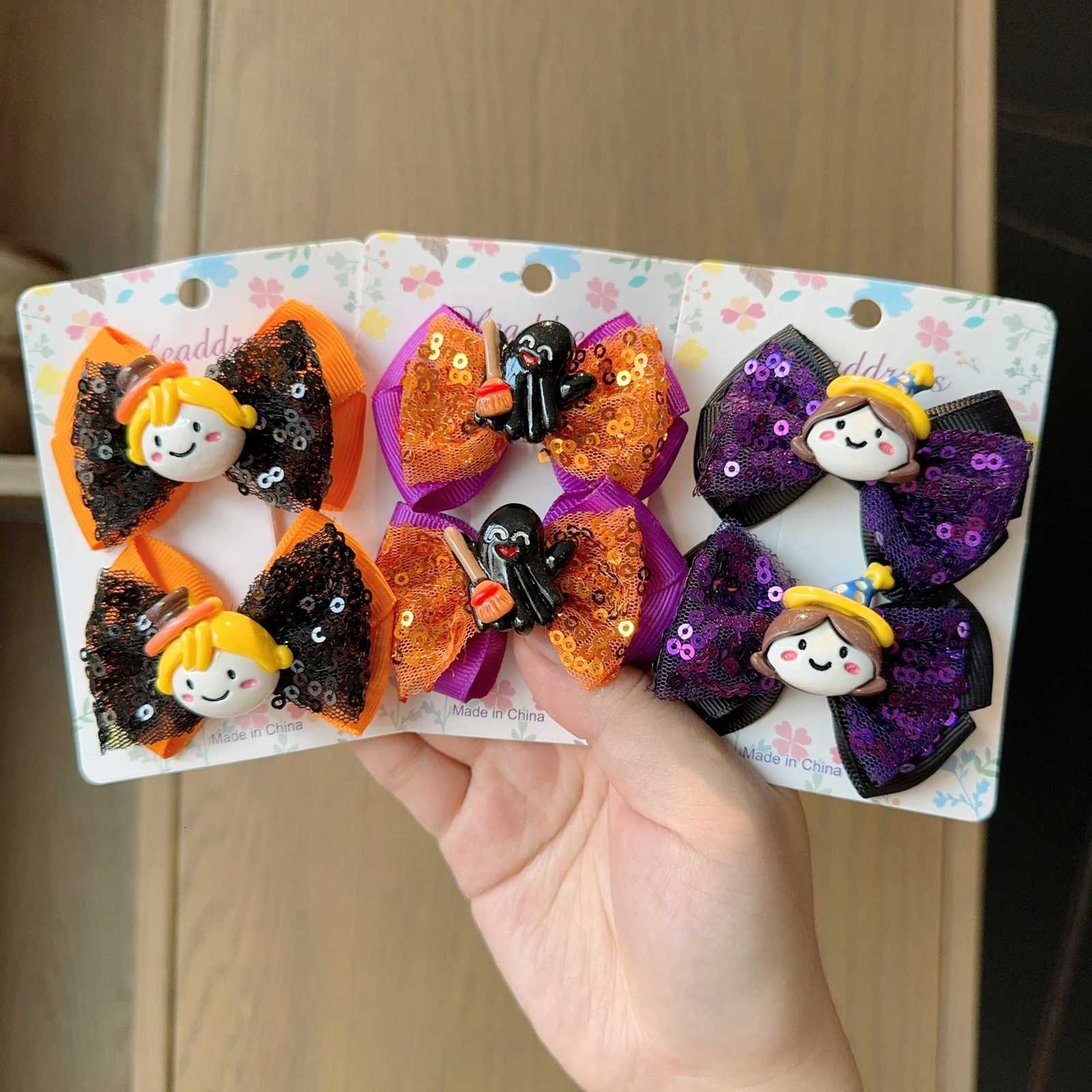 2PCS / Set New Halloween Hairpins Bows Accessoires de cheveux Lace Sequin Hairpins Migne Children Barrettes Kids Gift Z250815