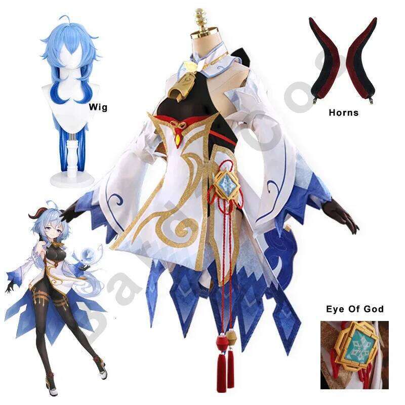 2025 New Genshin Impact Ganyu Cosplay Sexy Dresses Bluey Wig Halloween Costumes For Women Girl Fancy Dress Sets Exotic Acces