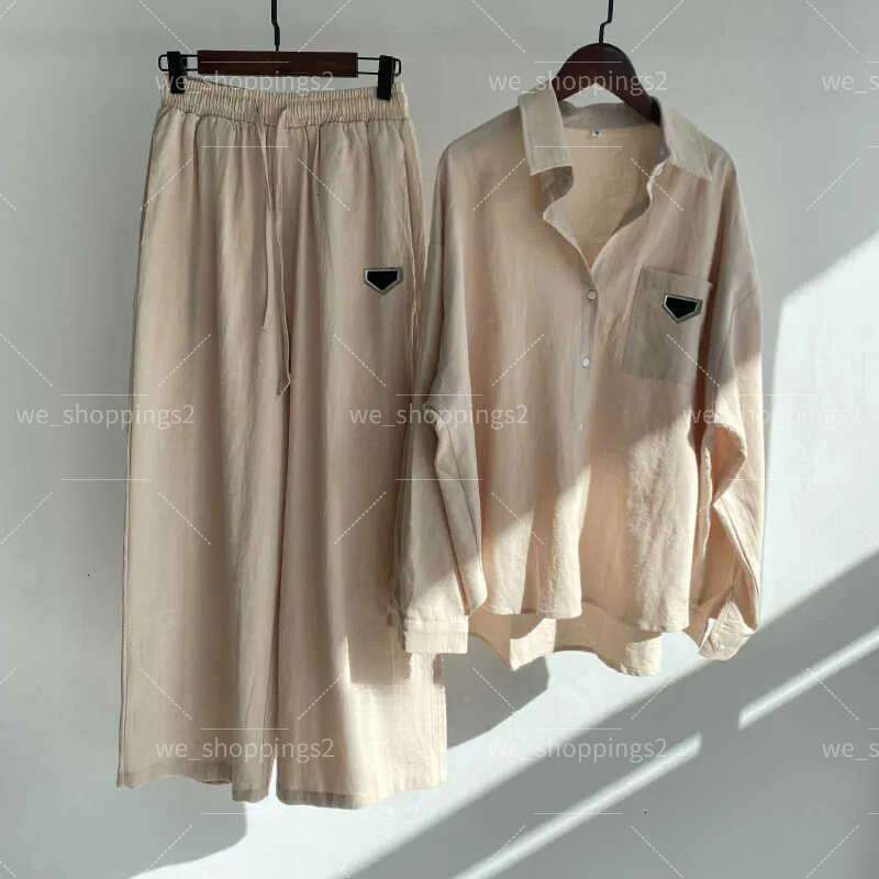 2025 New Tracksuits Women Designer Two Piece Set Long Sleeve Shirt And Pants Party Streetwear Outfits Cotton Linen High Waist Plus Size Slacks Trous