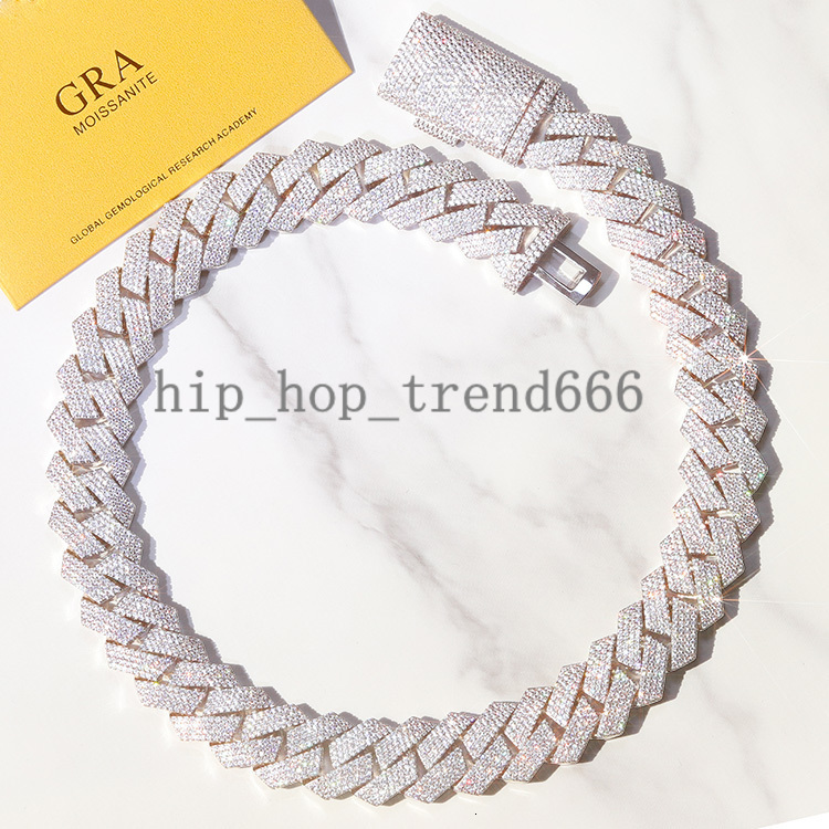 20mm Wide 4rows Fashion Design Custom 925 Sterling Silver VVS Moissanite Diamond Man Cuban Link Chain
