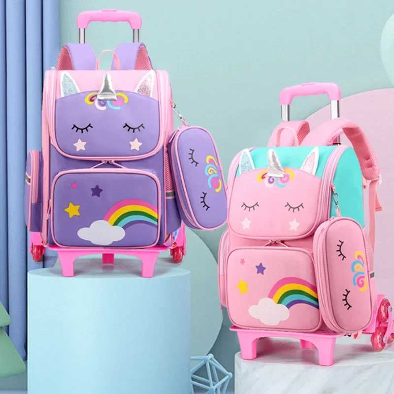 wheeled backpack bag for girls trolley school bag with wheels school students backpack bags kids rolling backpack bag X250815