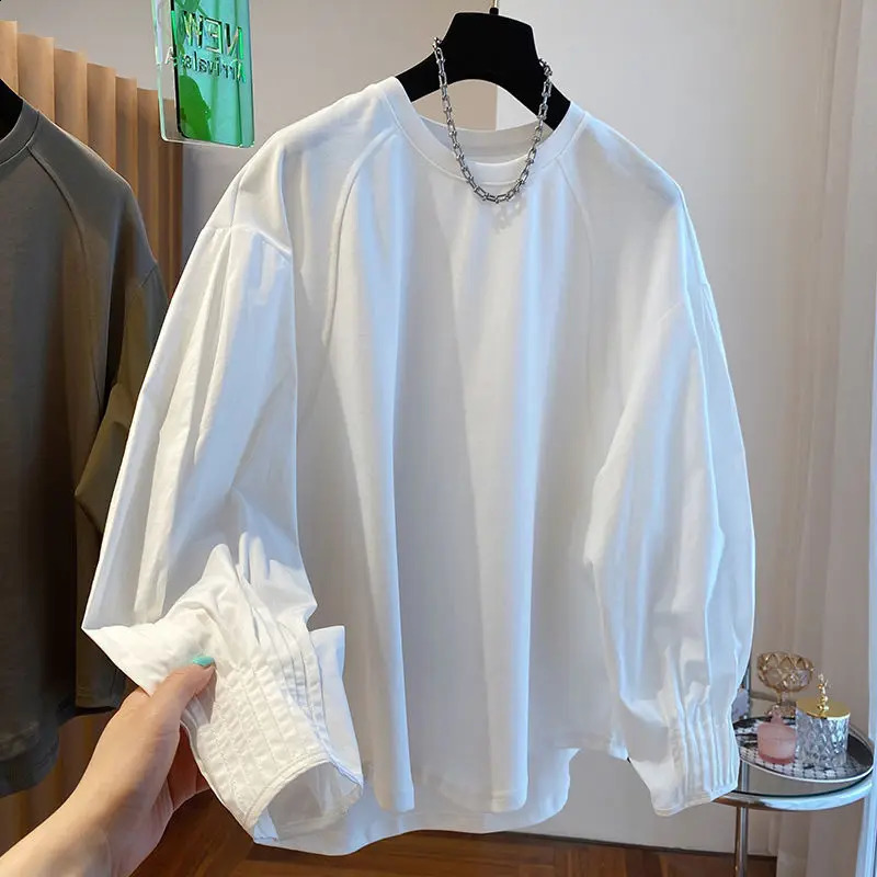 Splicing Sweatershirt Womens Spring And Autumn Long Sleeve Bottoming Shirt n Niche Loose White Lantern Tshirt Top Thin 250815