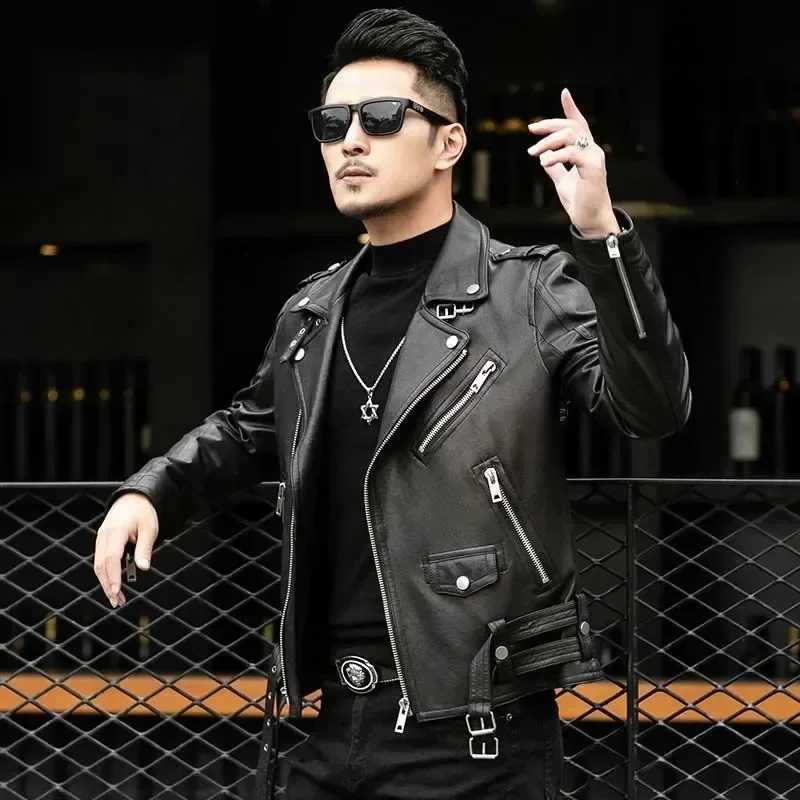Men Outdoor Sport Leather Jacket Motorcycle Cool Coat Jacket Men Lapel Leather Jackets Mens Fashion Clothing Real Leather Coat W250815
