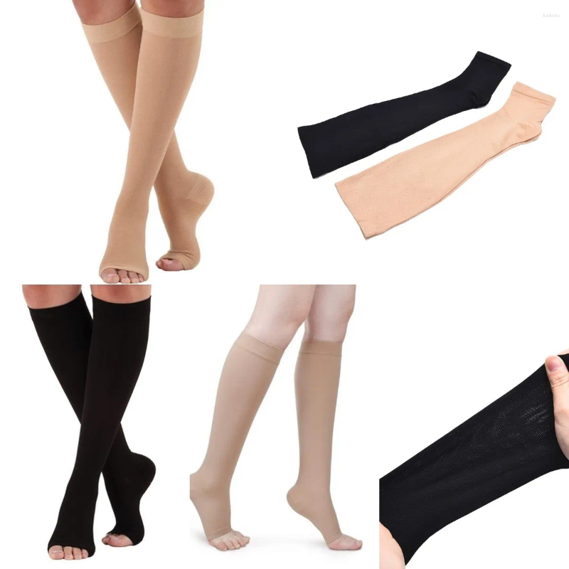 Women Socks S-XL Elastic Open Toe Knee High Stockings Varicose Veins Treat Shaping Graduated Pressure Calf Compression