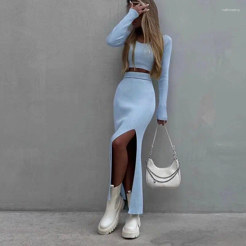 Skirts Two Piece Women's Sexy Long Skirt Set With Exposed Navel Top And Tight High Waisted Street Wear
