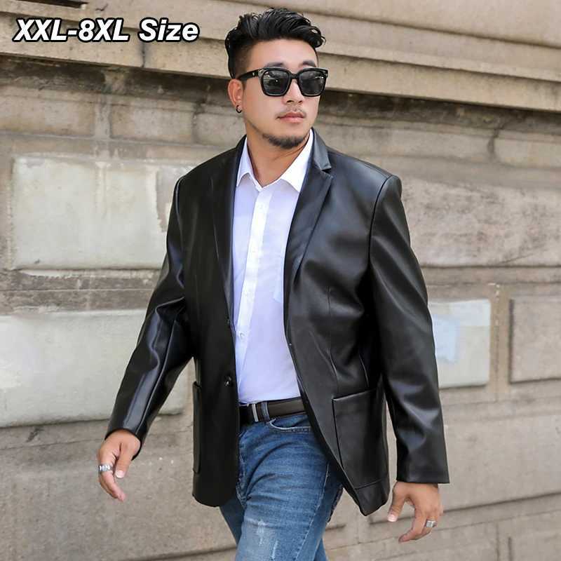 Oversized Mens Leather Blazer Dress Black PU Business Casual Jacket Fashion Loose Spring Autumn Coats Brand Clothing 7XL 8XL W250815