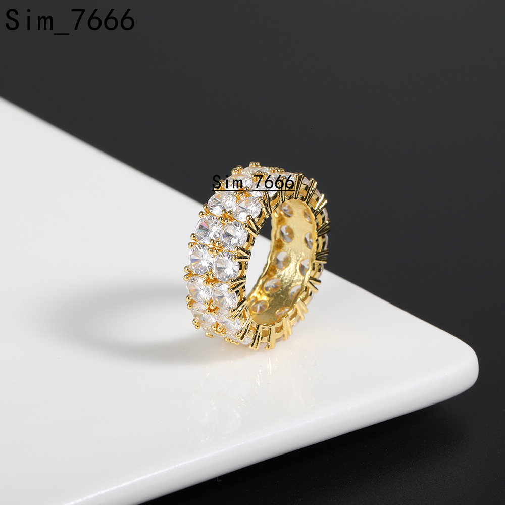 Wholesale Hip Hop Jewelry Mens Fashion Moissanite Diamond Iced Out Two Rows Mens Ring Gold Plated Ring