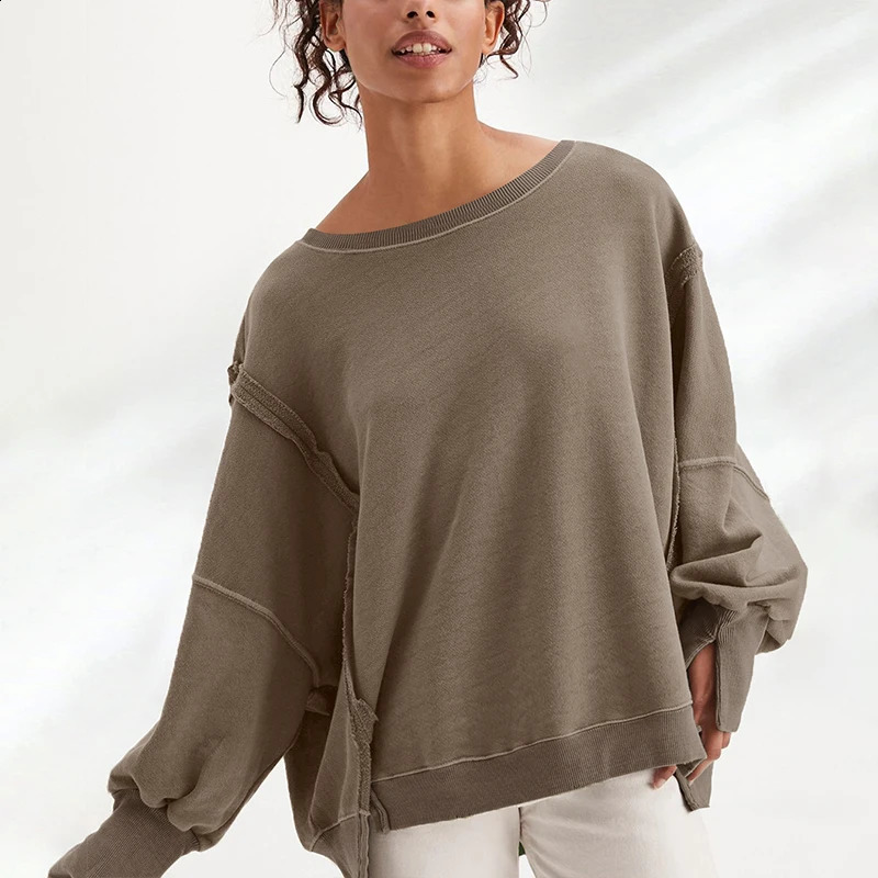 Sweat à capuche surdimensionné 100% coton à manches longues à manches longues à manches longues Sweatshirt d'hiver d'automne pour femmes 250815