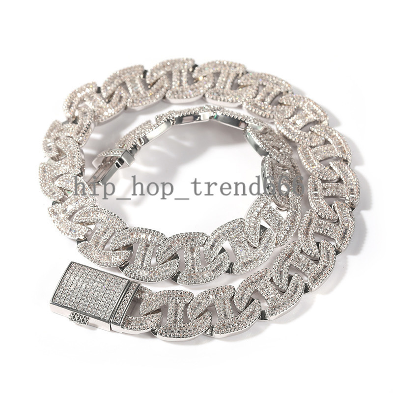 Popular Style Cuban Chain Jewelry 16mm Width 925 Sterling Silver Baguette Moissanite Diamond Cuban Link Chain Necklace