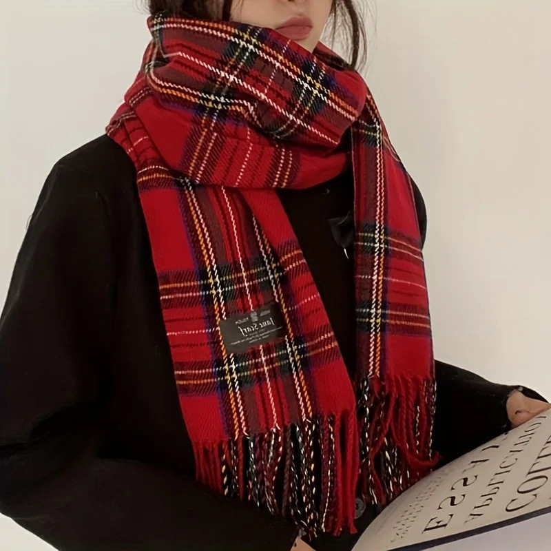 Scarpe de gland rouge tartan rouge élégant décoration vintage écharpe au cou d'automne hiver à froide à l'épreuve chaude unisexe écharpe hijab st