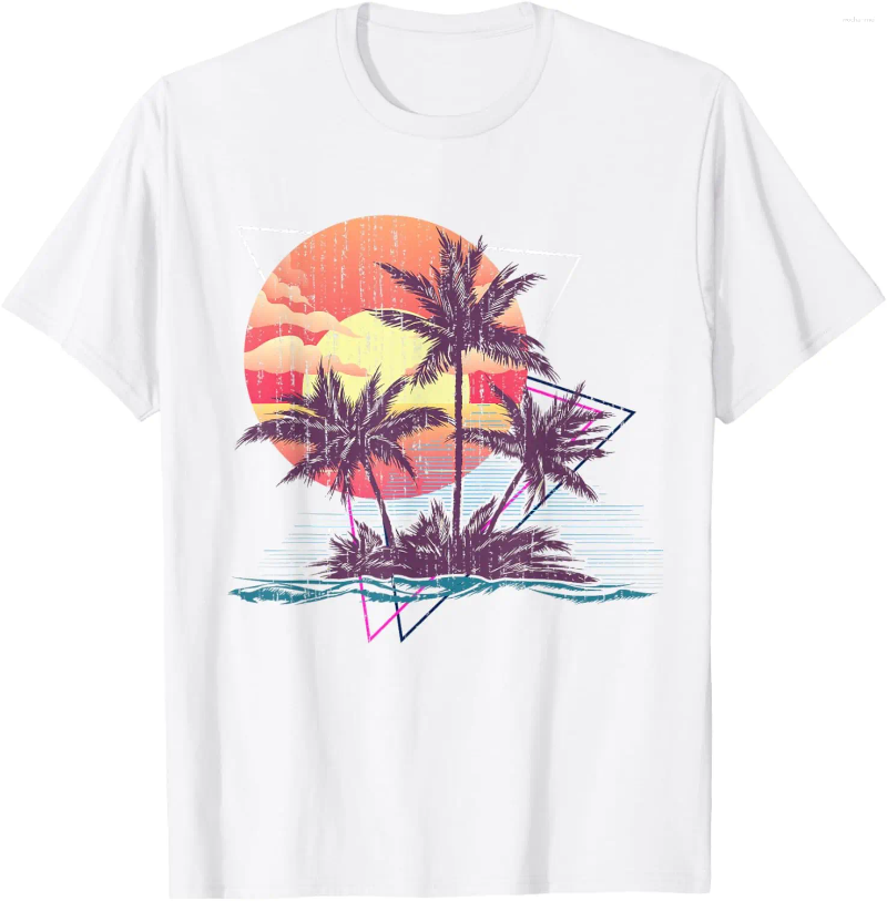 Men's T Shirts Retro Palm Trees Beach Sunset Tropical Summer T-Shirt