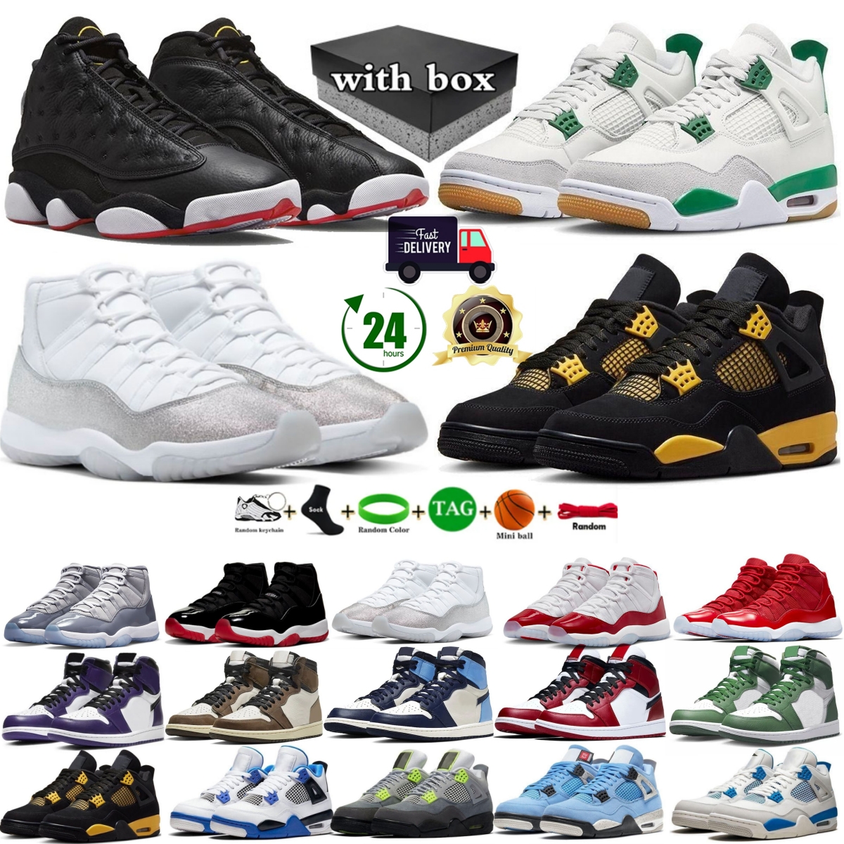 With box Designer 11s 13s 4s basketball shoes for men women White Black panda UNC fire red toro bravo Hyper Royal bred university blue Sports Sneake