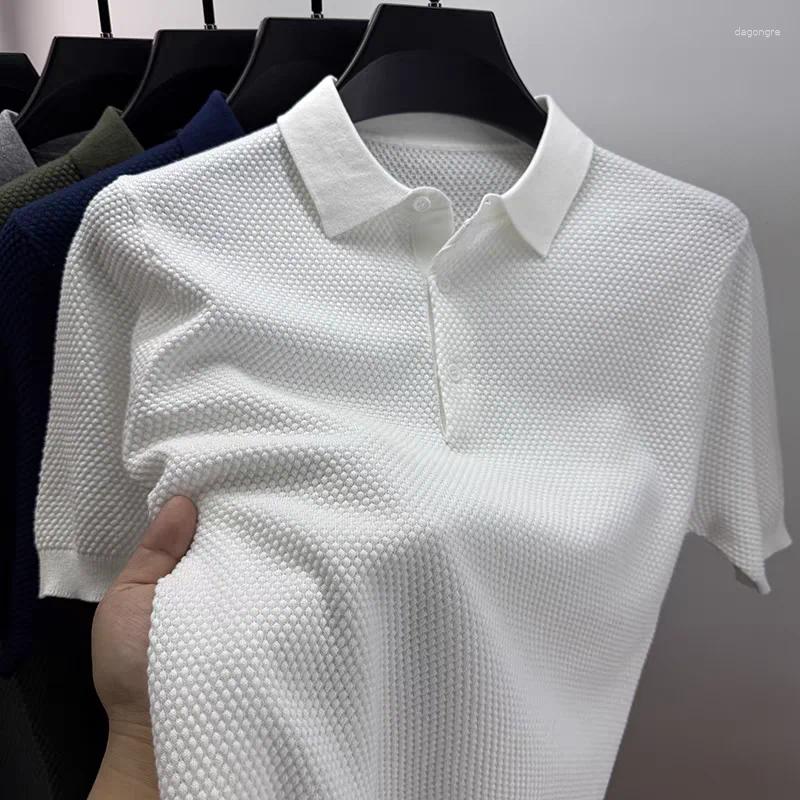Men's Polos Pure Cotton Knitted Short Sleeve Polo Shirt Fashion High Quality Summer Thin Breathable Solid Color Lapel T-shirt