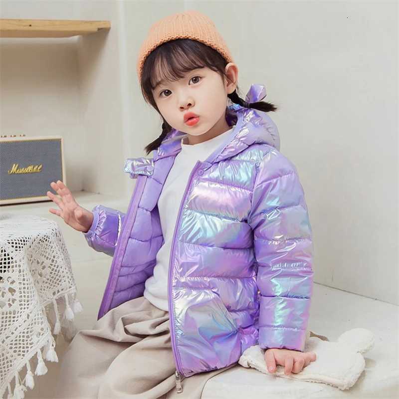 Smooth Surface Fabric Hooded Lightweight Down Jackets Winter Girls Boys Baby Purple Outerwear Kids Autumn Coats Casual Clothing XJ250808
