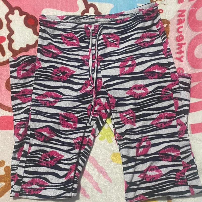 Women's Pants Zebra Sexy Lips Print Trouser Spring And Autumn All-match Low Waist Fashion Trend Slim Fit Emotional Girl Streetwear