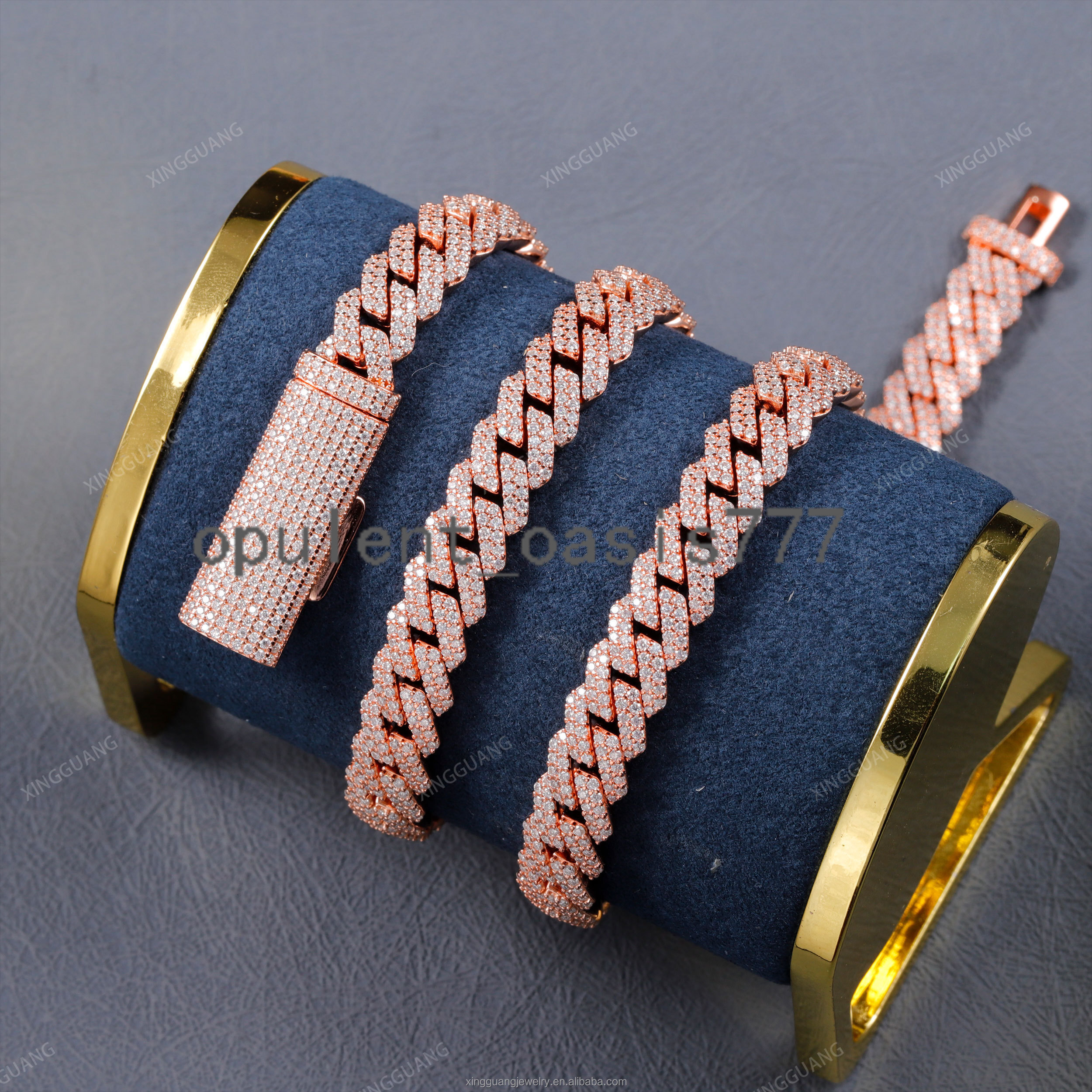 Rose Gold Plated 2rows Moissanite Cuban Chain Necklaces for Men Pass Diamond test 925 Silver Iced Out Fine Jewelry Necklaces
