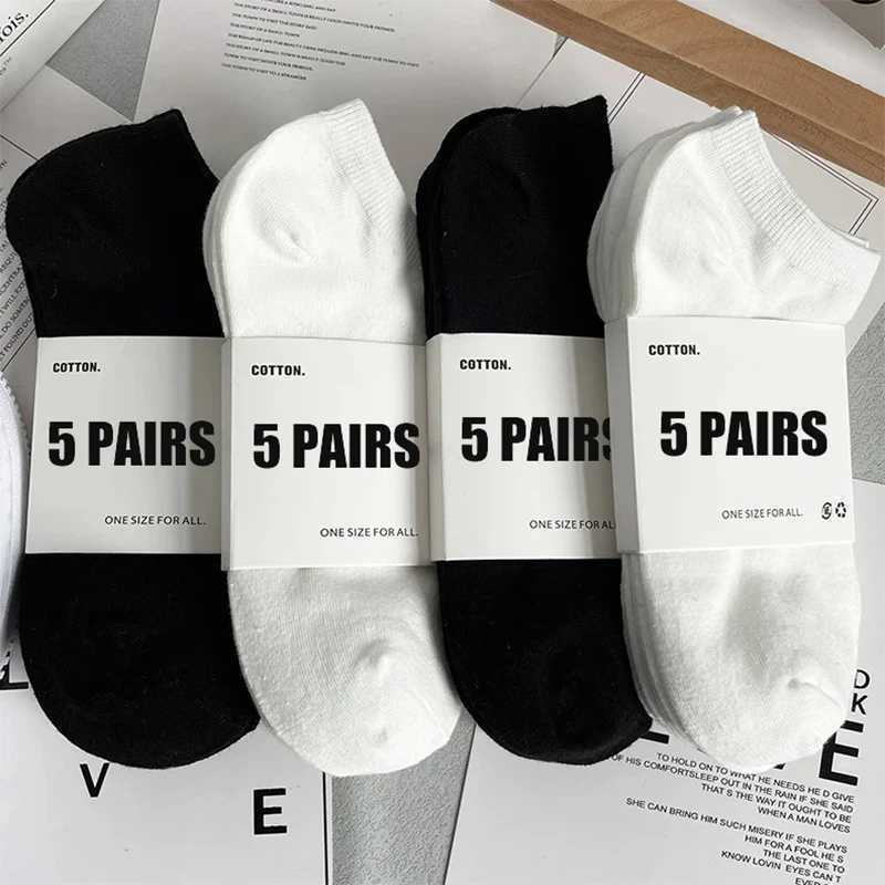 High Quality Mens Socks Cotton Black Spring Summer Business Casual Breathable Boat Socks Thin Cut Short Socks 5 Pairs Size 38-44 W250815
