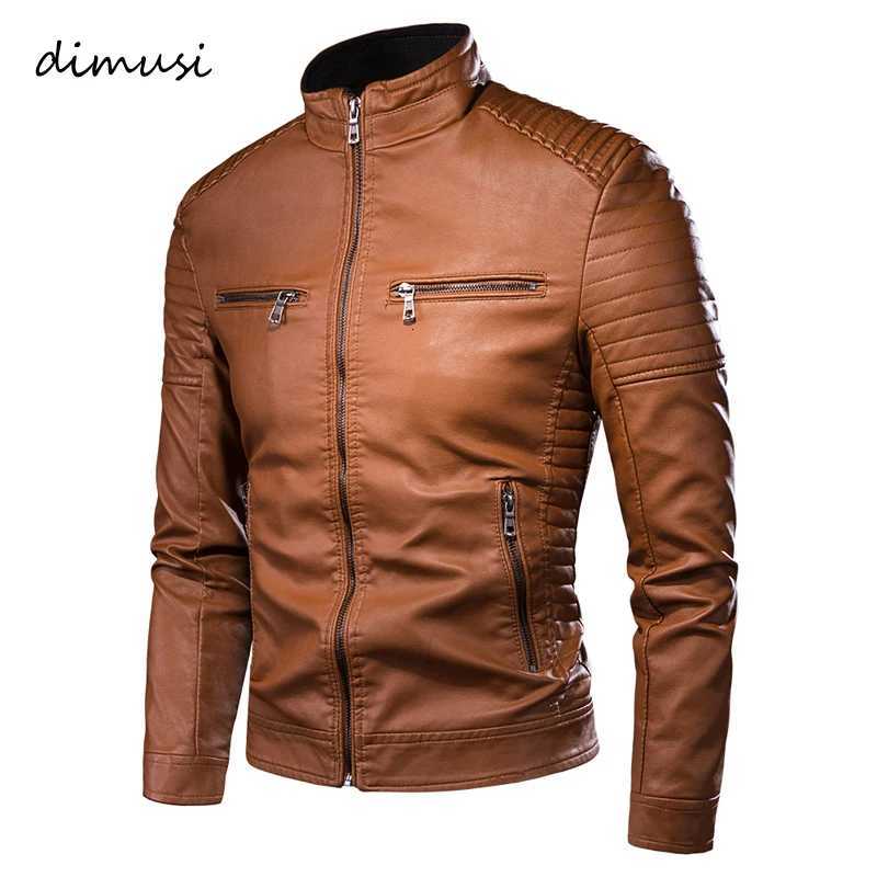 DIMUSI Mens Jacket Fashion Mens Vintage Leather Jackets Casual Men Faux Leather Motorcycle Jackets Biker Zipper Pockets Coats W250815