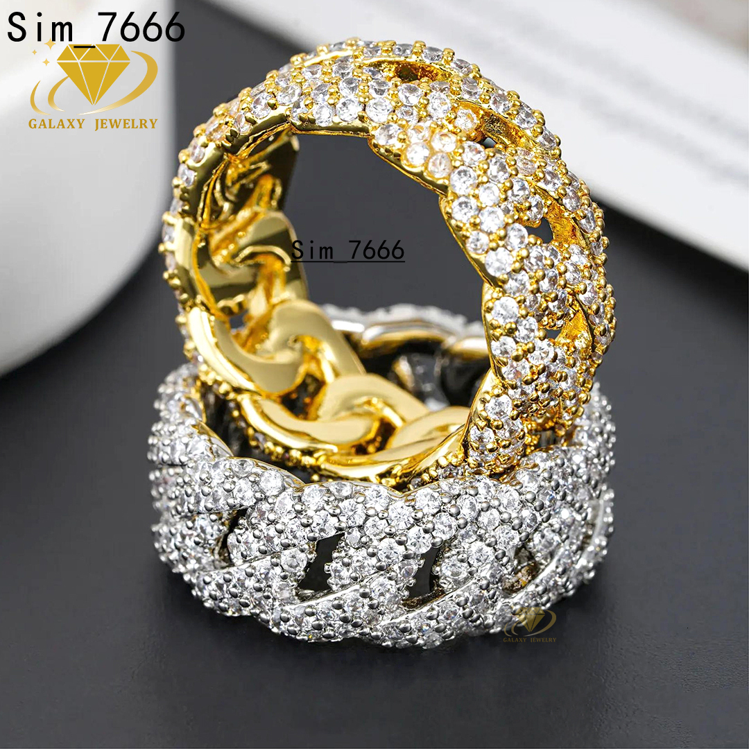 Custom Cuban Link Ring High Quality Iced Out Vvs Moissanite Bling Diamond Fine Jewelry 925 Sterling Silver Mens Ring