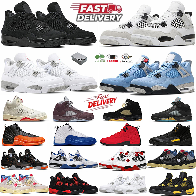 With Box Basketball Shoes 4s 5s 12s Men Women Trainers Sports Shoes Luxury Grey Sail 4 Military Black Cats Fear White Thunder Bred Mens Platform Sne