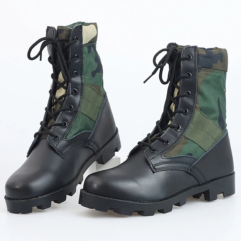 Lace Up Waterproof Outdoor Shoes Breathable Canvas Camouflage Tactical Combat Desert Ankle Boots for Men w250725