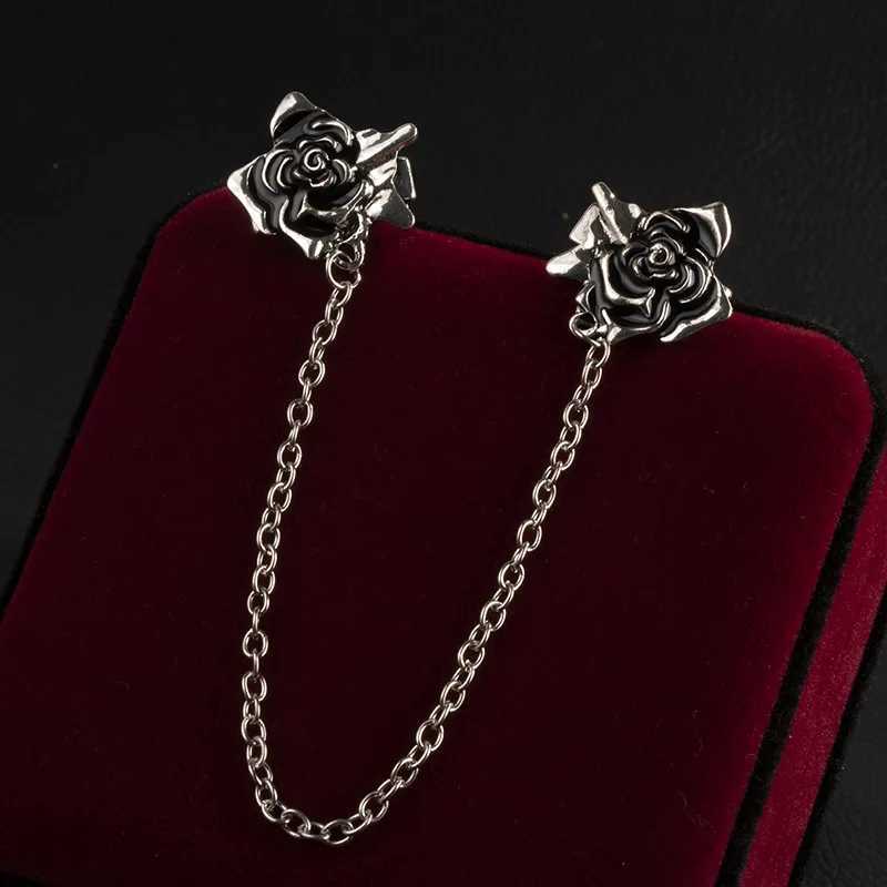 New Vintage Enamel Rose Brooch Pin Tassel Chain Brooches Shirt Collar Needle Lel Pin for Men and Women Jewelry Gifts XJ250815