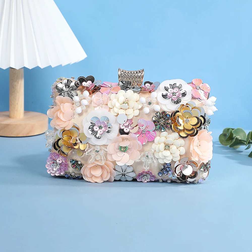 Women Clutches Flower Evening Handbag Chain Strap Shoulder Bag Handmade Embroidery Wedding Party Bridal Gift Bag Z250815