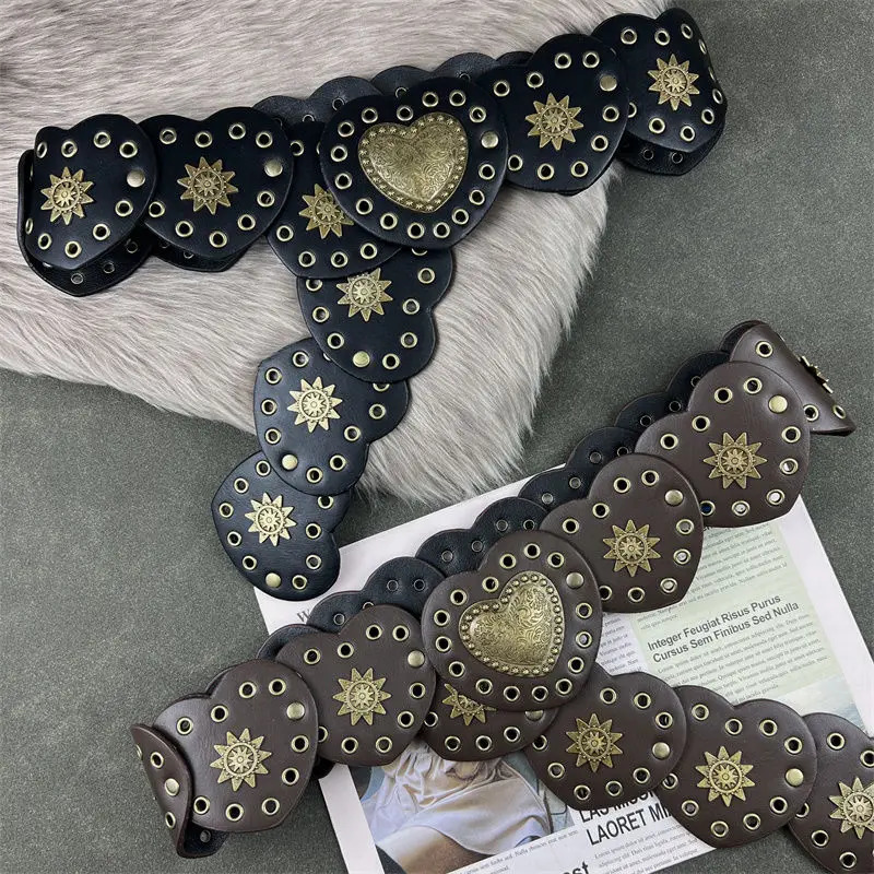 Belt de coeur de style cowboy ouest américain avec une robe de décoration pour femmes pull street style mode métal rivet rivet width250812
