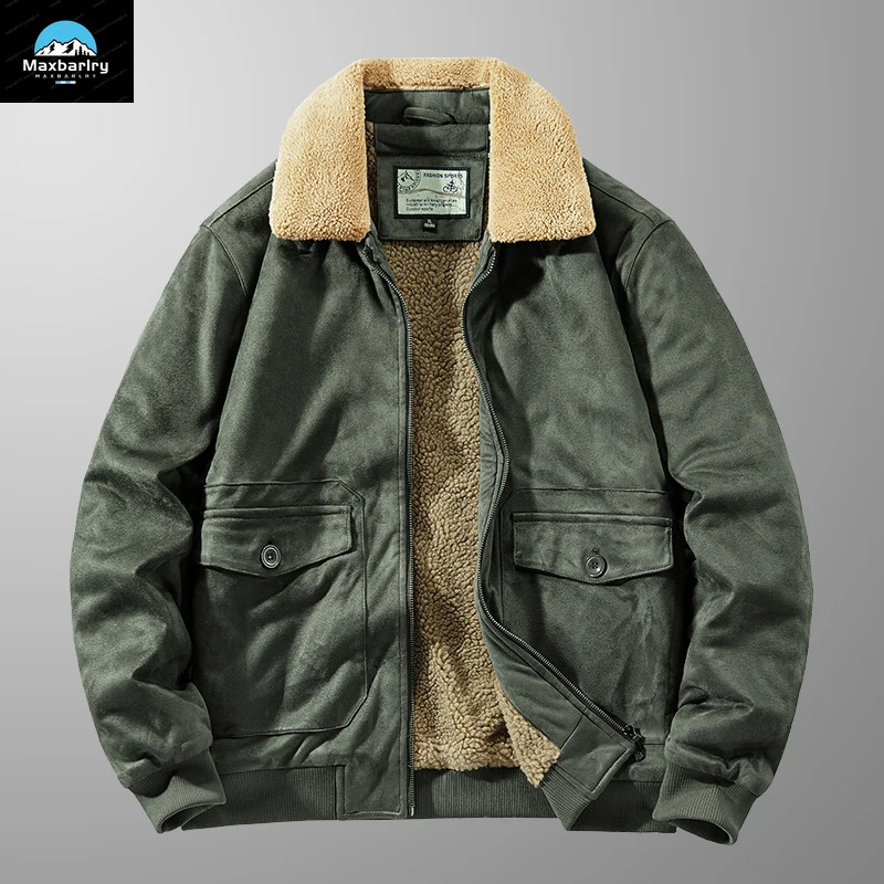 Winter Mens Jacket Harajuku Wind Solid Color Lapel Suede Coats With Brushed And Thickened Padding For Warmth Cargo 250814