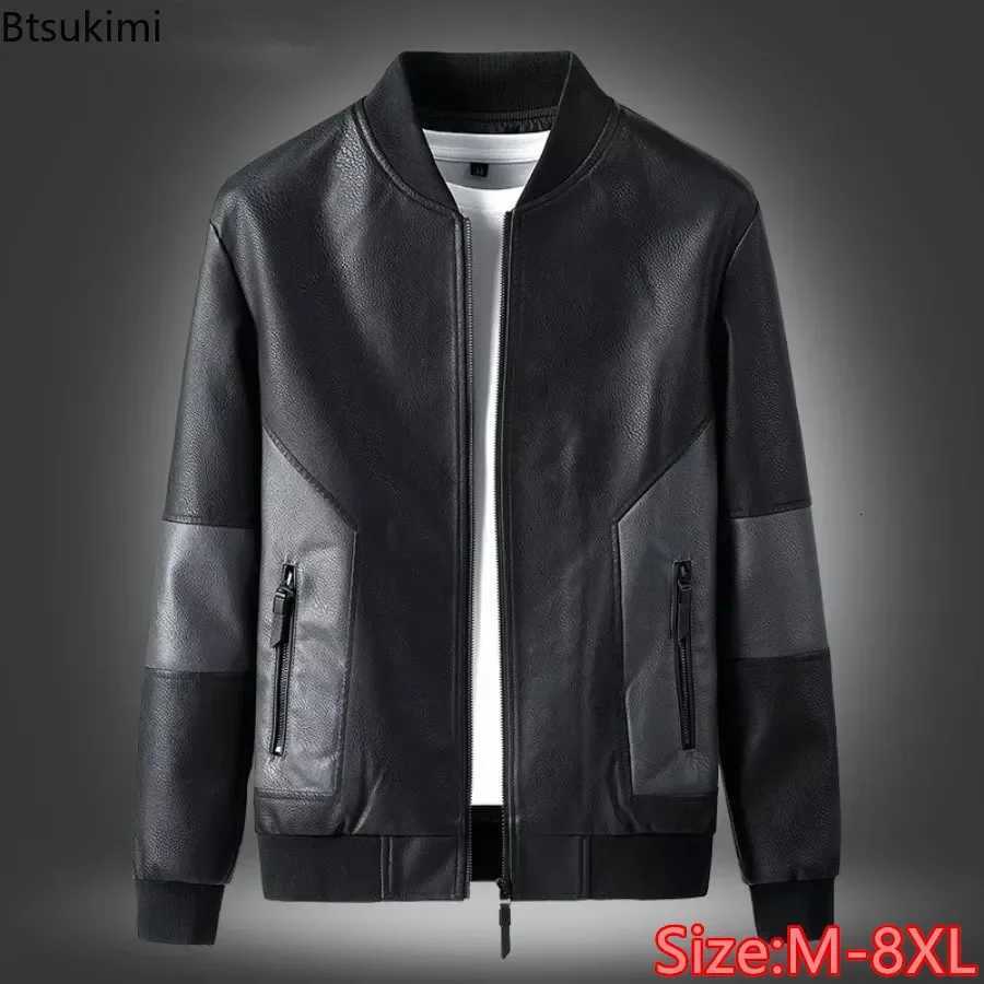 2025 Spring Autumn PU Leather Jackets Men Motorcycle Jackets Oversized Fashion Solid Stand Collar Leather Blazer Coats Male New W250815