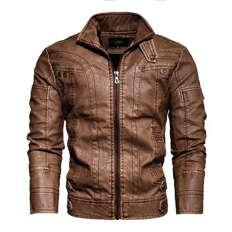 New Winter Mens Leather Jacket High Quality Standing Collar Warm Wool Lining Motorcycle Coat Male Slim Fit Retro Casual Jackets W250815