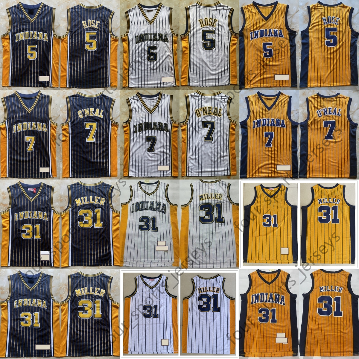 Classic Retro Basketball 5 Jalen Rose Jersey Classic Throwback Stitched 7 Jermaine O'Neal Miller Jerseys Stripe Breathable Sports Vintage Sh