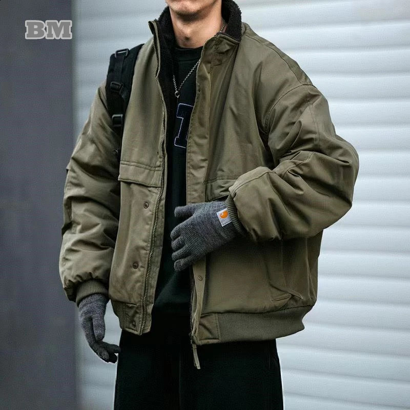 Winter Japanese Streetwear Fleece Jacket For Men Harajuku Trend Coat Korean Fashion Thick Cargo Casual MenS Clothing 250814