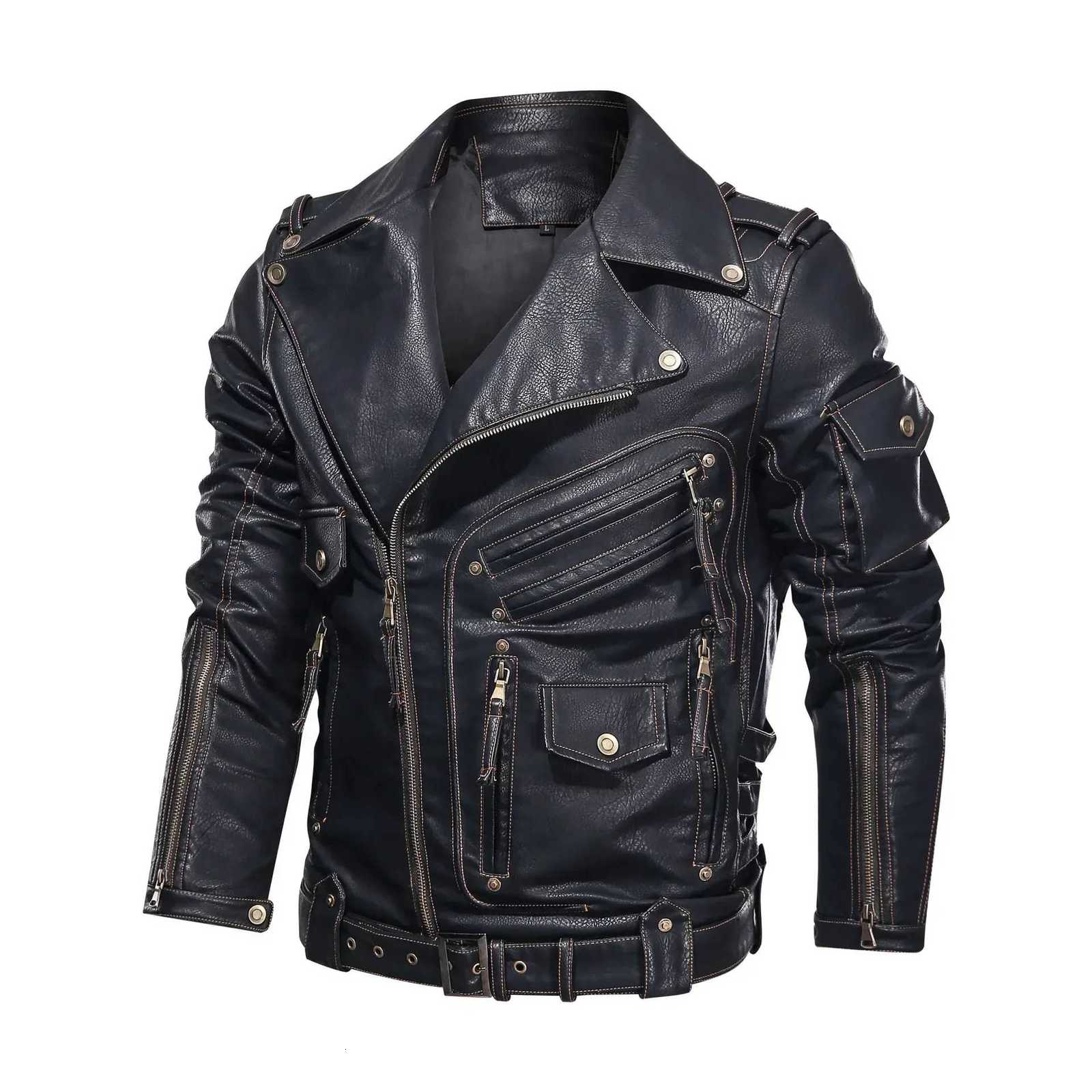 Manteaux en cuir de taille plus masculine de luxe masculine hiver mens moteur moteur pu en cuir veste en cuir cool pochets en cuir veste W250815