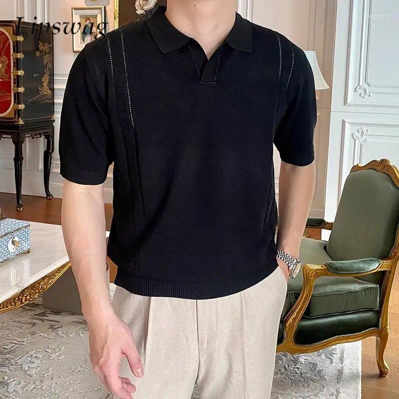 Men's Polos 2025 Spring Summer Trendy Knitted Polo Shirt Mens Casual Slim Fit Short Sleeve Shirts Fashion Lapel Men Knit Pullover Tops