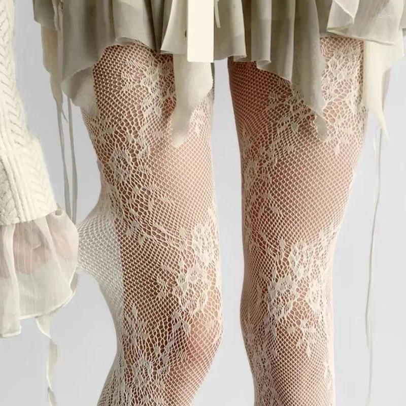Women Socks 2pcs Black White Fishnet Lace Flower Stockings Nylon Sexy Stocks Hollow Stocking Elastic Tights Pantyhose Underwear Classic Sock