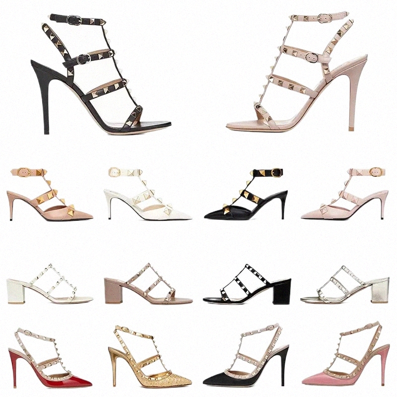 10a with Box Designer high heels Fashion women dress shoes Summer Sandals womens heel leather gold platform rivet spikes peep-toes Office party Wedd