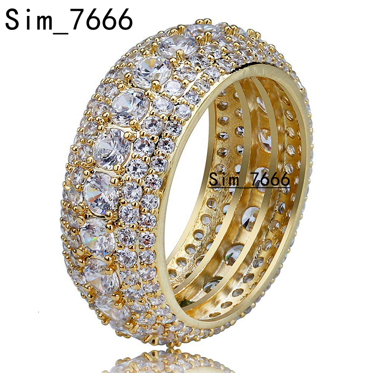 Fashion Mens Hip Hop Moissanite Ring Gold Silver Iced Out Rings AAA Moissanite Rhinestone Crystal Copper Rings Fashion Punk Jewelry
