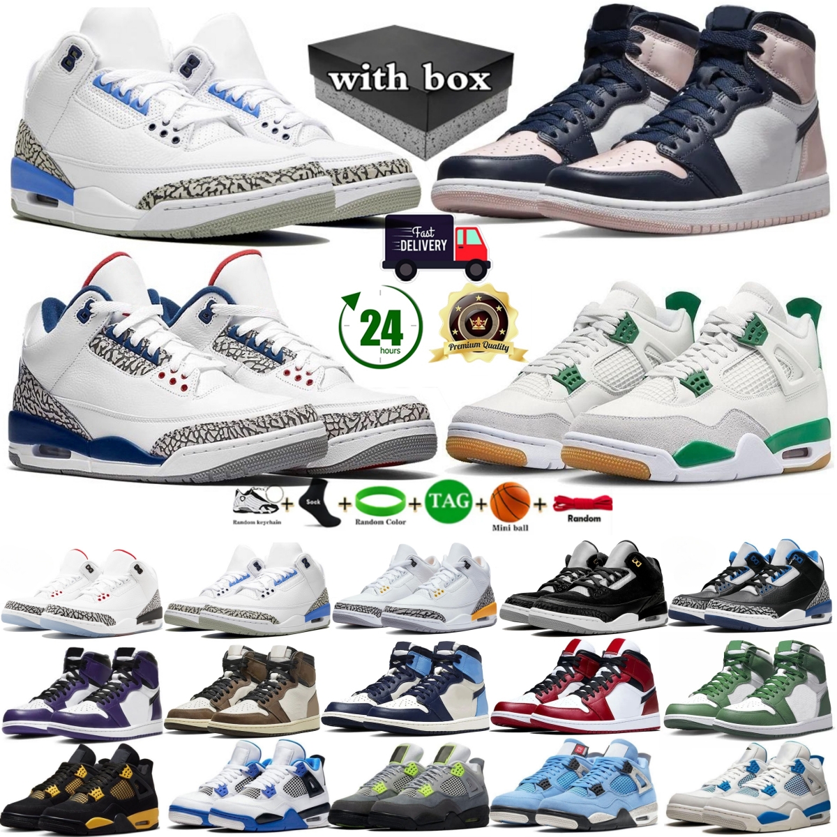 with box designer shoes 3s 4s 1 white cement thunder basketball shoes grape wings black cat flu game men shoes outdoor Sports Shoes men women sneake