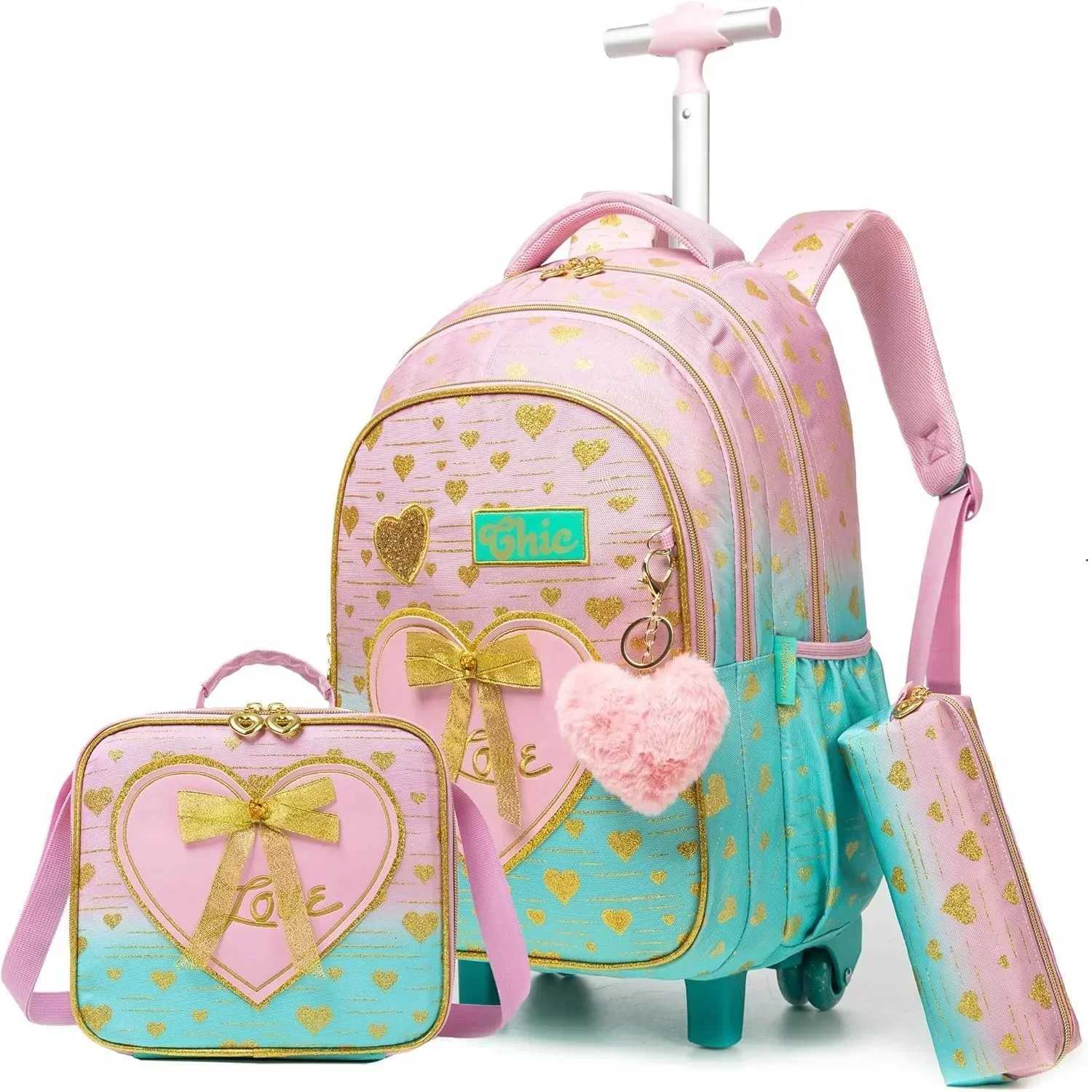 3PCS Rolling School Bags for Girls Backpack Children Waterproof Backpacks with Wheels Elementary School Trolley Luggage Book Bag X250815