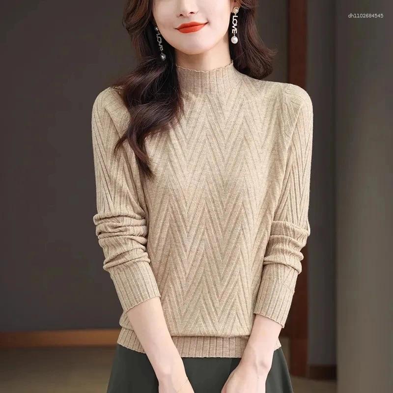 Chandails pour femmes printemps automne 2025 élégant élégant pull à tricot solide pull à model de mode à manches longues