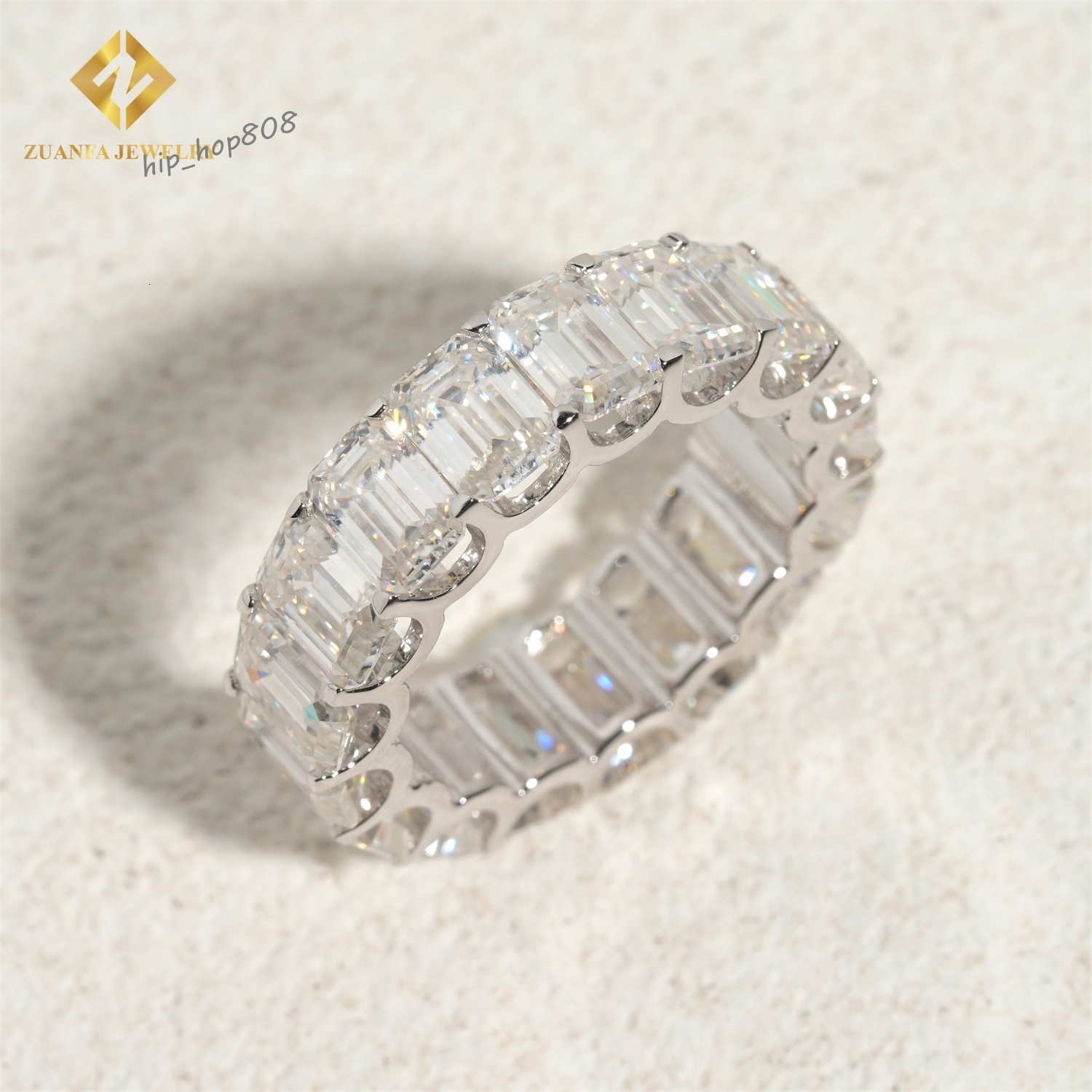 Luxury Moissanite Diamond Ring Emerald Cut 4*6mm Women Men Moissanite Diamond Eternity Ring Iced Out