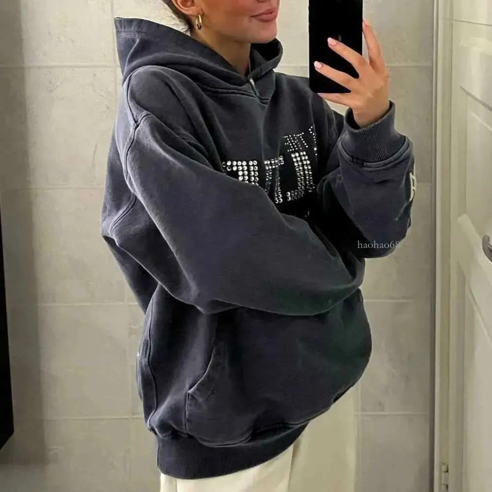 Men's Hoodies Sweatshirts Y2K Haruku Culture Crystal Hoodie 2024 New American Mens and Casual Loose Sportswear Womens Gothic Winter Clothing
