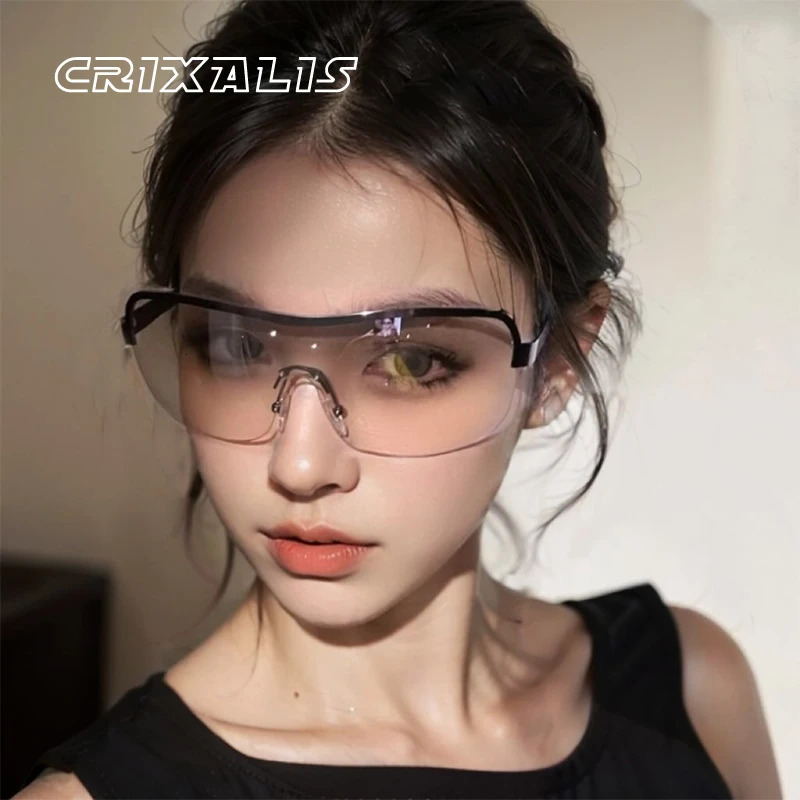 CRIXALIS Y2k Sunglasses for Women Fashion Half Frames Sun Glasses Oversized One Piece Trendy Shades Female Anti-UV 250812