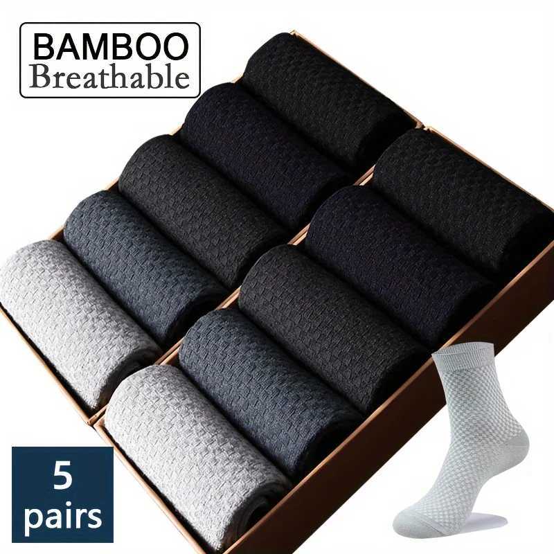 5 paires de chaussettes pour hommes en bambou fibre pour hommes chaussettes aiguille double fleur foncée petite motif carré tube moyen résistant
